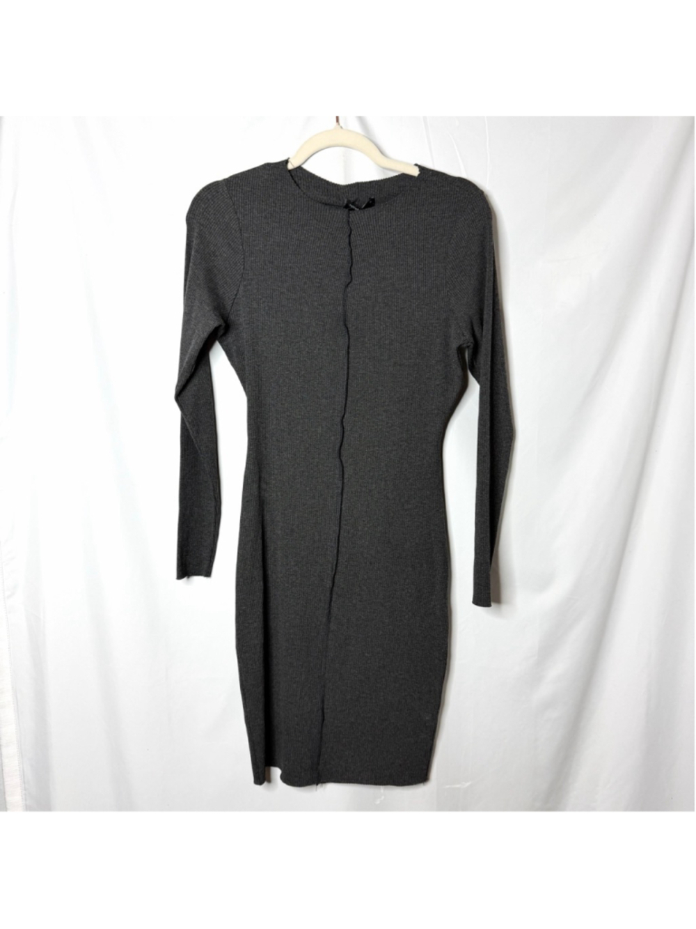 Naked Wardrobe Snatched Vibes Long Sleeve Ribbed Dress 1X Charcoal NEW w tags
